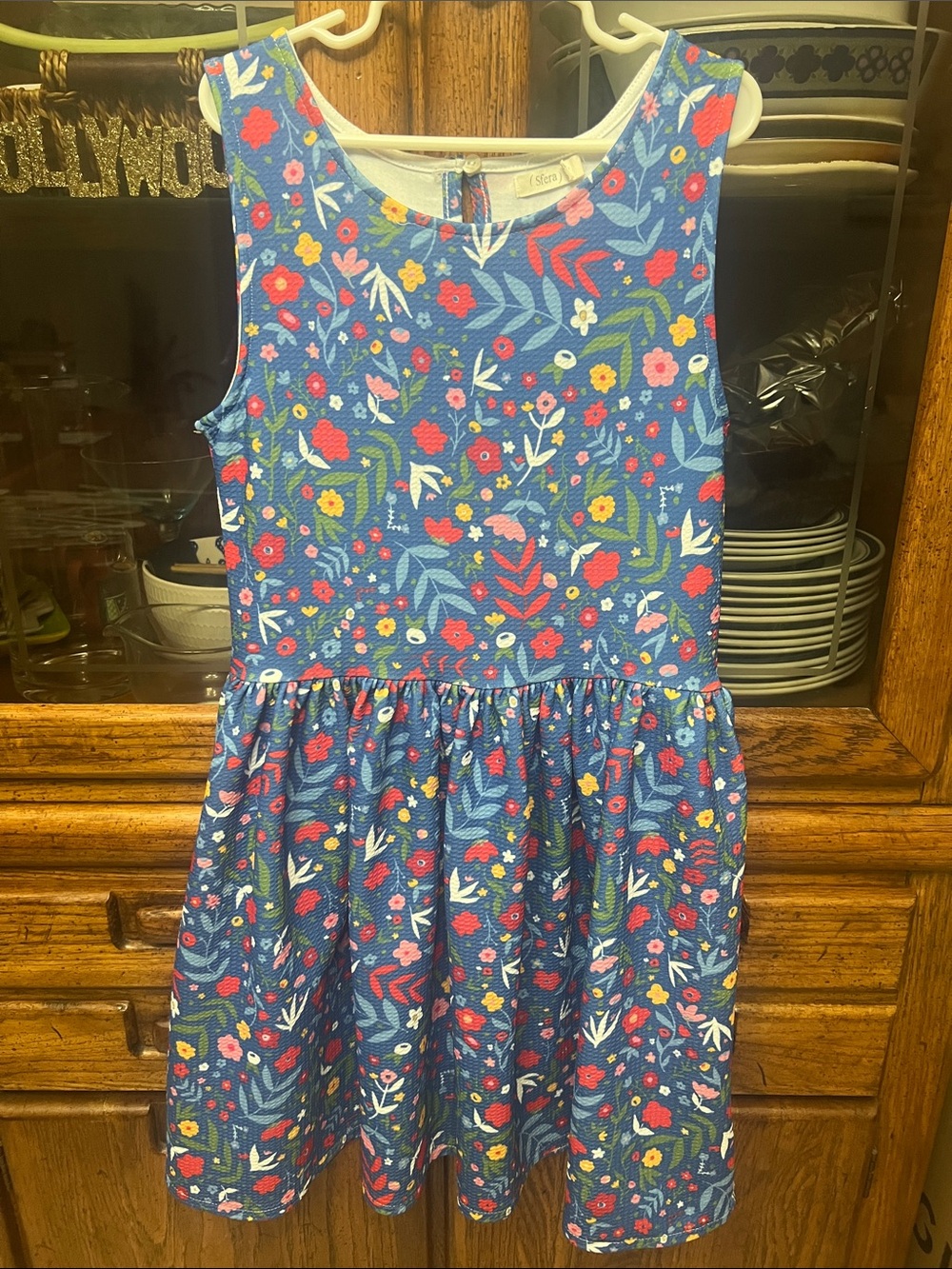 Sfera Girls Blue Floral Sleeveless Dress